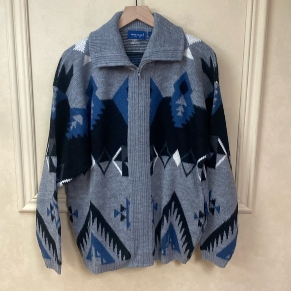 VTG Towncraft Mens Blue/Gray Acrylic Full Zip Sweater Size Large USA MADE